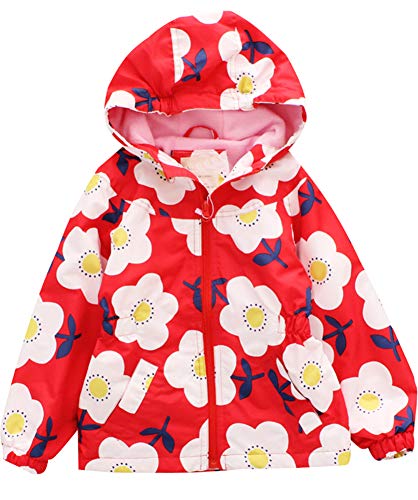 Boys & Girls Hooded Floral Waterproof Rain Jacket Fleece Lined Windbreaker Coat