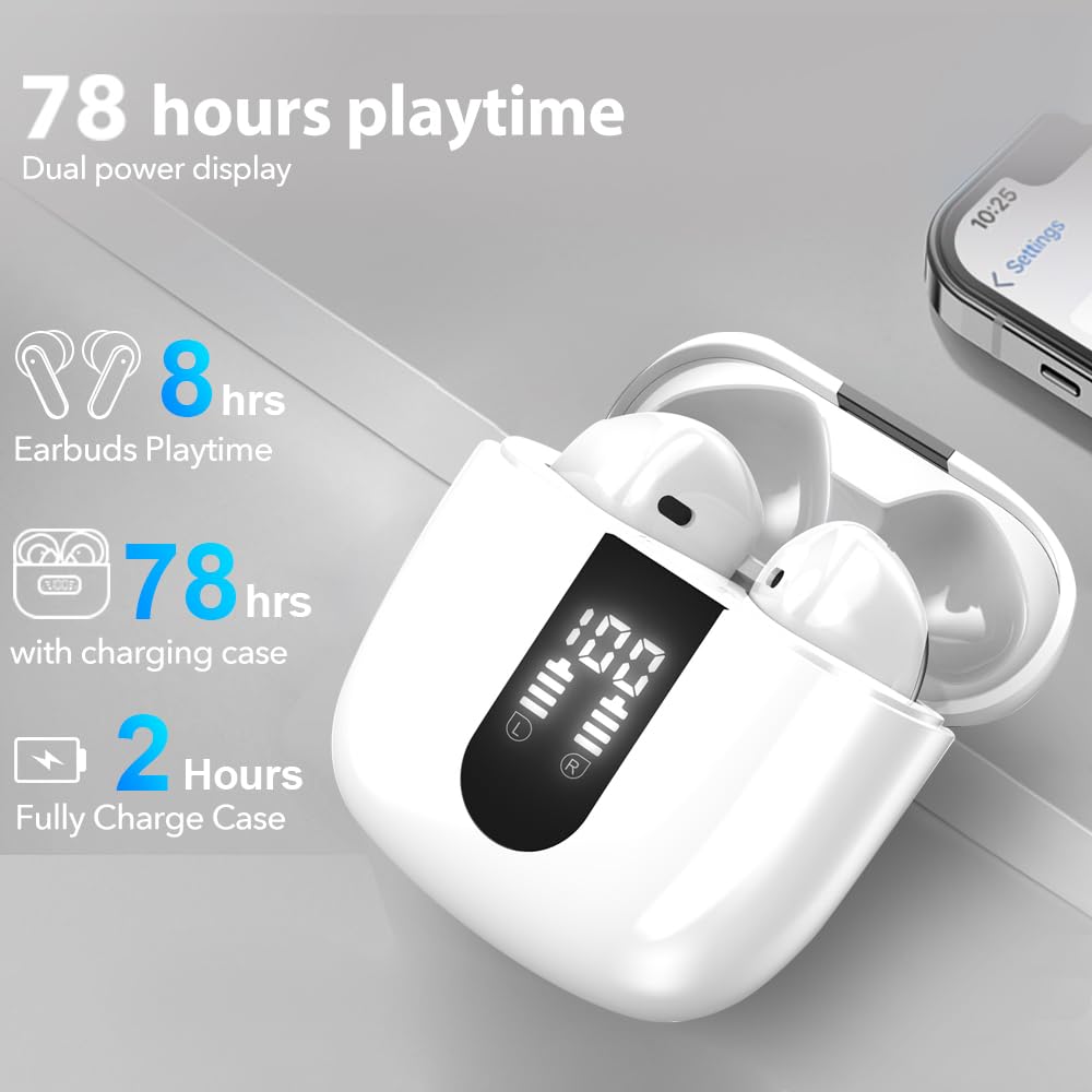 Auriculares inalámbricos Bluetooth, diafragmas de 13mm con Big Bass, Reproducción 60H, Cascos Bluetooth 5.4, IP5, 4 micros para Llamadas nítidas Aptos para iPhone y Android (Blanca Nieves)