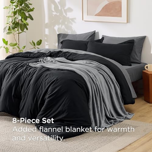 Image of Bedsure Twin Comforter Set Black, 6 Pieces Prewashed Twin Size Bed in a Bag with Soft Fleece Bed Blanket, Down Alternative Bedding Set for All Seasons, Sheets, Pillowcase & Sham