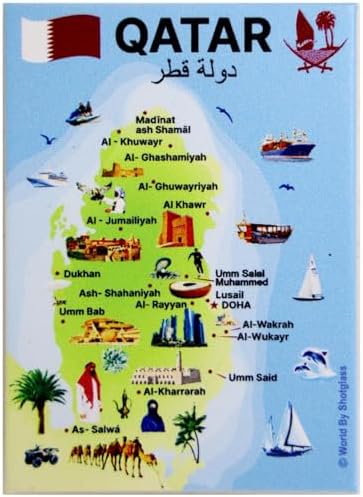 Qatar Graphic Map and Attractions Souvenir Fridge Magnet 2.5" X 3.5" image 2