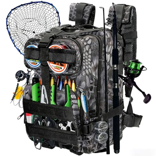 Ghanneey Lightweight Fishing Tackle Backpack Professional Water-Resistant All-in-One Rod Holder & Gear Storage for Outdoor Anglers