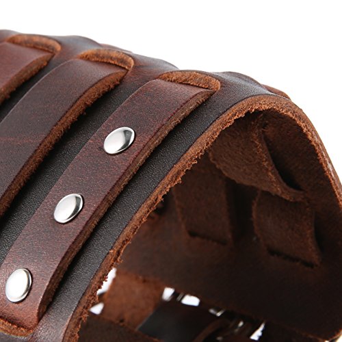 Pulsera de cuero genuino para hombre tono plateado ajustable miniatura 5