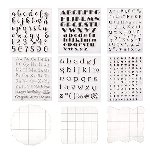Cheriswelry Lot de 6 tampons transparents en silicone avec lettres de l'alphabet et chiffres avec 3 blocs d'estampage, outils pour scrapbooking, album photo,...