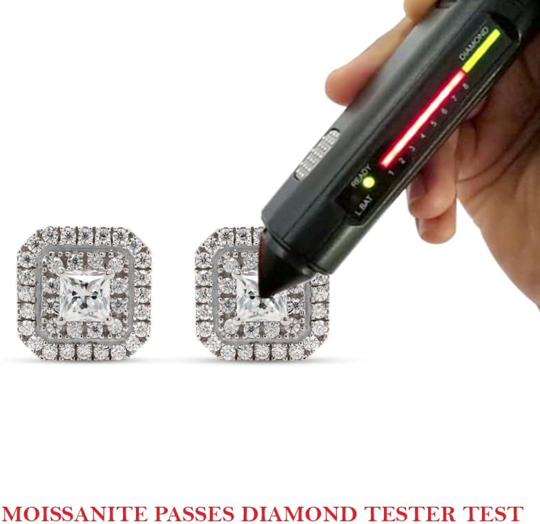 SAVEARTH DIAMONDS 1 Carat Princess & Round Cut Lab Created Moissanite Diamond Double Halo Stud Earrings In 14K Gold Over Sterling Silver Jewelry For Women (VVS1 Clarity, 1 Cttw) - Image 6