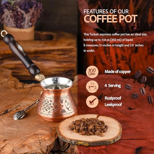 12 Oz Copper Turkish Coffee Pot with Copper Handle