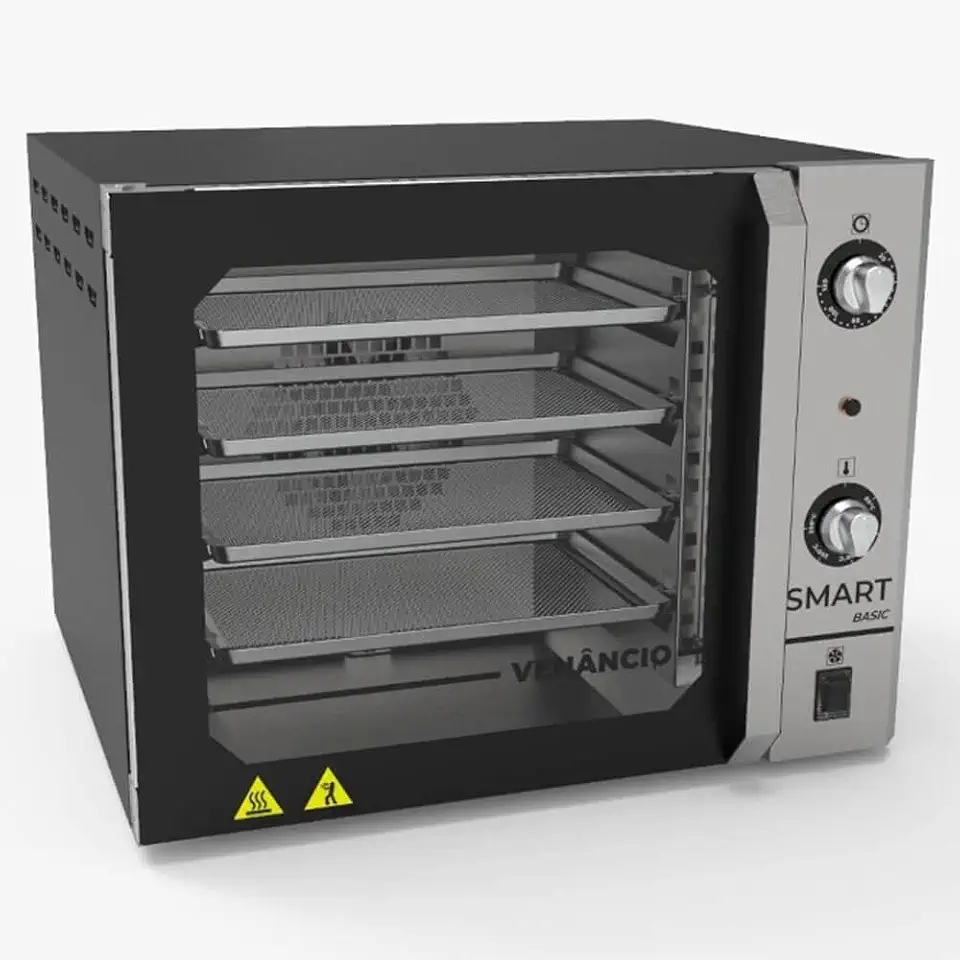 Forno Industrial Elétrico Convector Venâncio Smart Basic 4 Esteiras Galvanizado Preto 127V FCSB4E