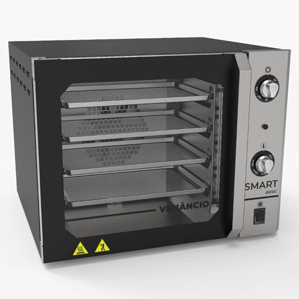 Forno Industrial Elétrico Convector Venâncio Smart Basic 4 Esteiras Galvanizado Preto 127V FCSB4E