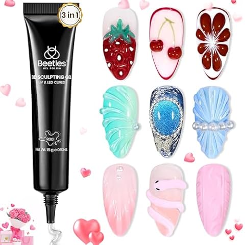Beetles Sculpting Gel 3D Gel Nail Art Design - 3 in 1 Clear No Wipe Gel Nail Polish Rhinestone Nail Art Glue for Nail Art Gems Diamond Jewelry Nails Art Manicure Valentine's Day Gifts for Her Cover