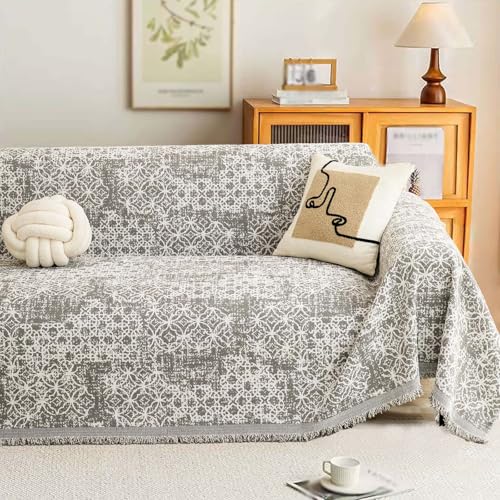 Housse extensible pour canapé d'angle en chenille dark grey lavable 180x380cm