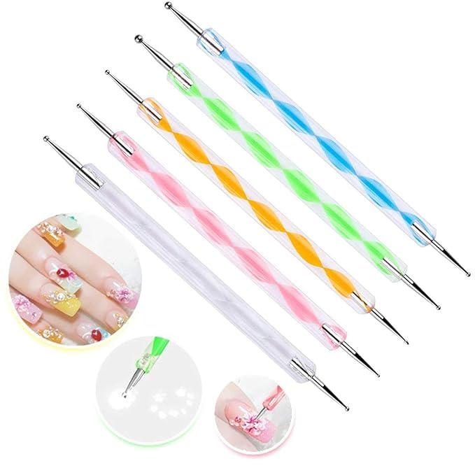 Angelie 5 pc 2 Way Dotting Pen Tool Nail Art Tip Dot Paint Manicure kit-image-33