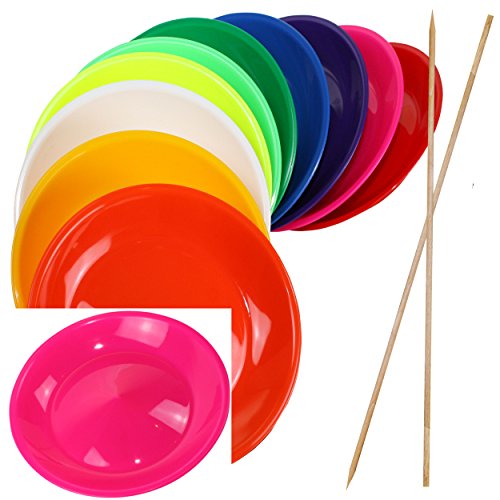 SchwabMarken 2 Assiette Chinoise Rose Néon avec Baguette en Bois - Assiette Chinoise avec Baguette en Bois ou Baguette en Plastique, différentes Couleurs et différentes quantités