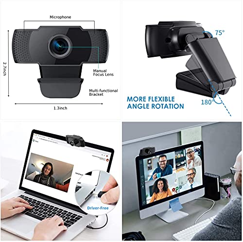 Sinvitron Webcam con microfono, USB HD Webcam