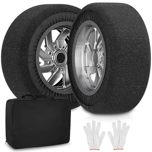 MOONCOOL Schneesocken Auto Textil Schneeketten - Reifensocken Snow Chains for Cars Ultimative Reifenhaftung und -haftung Passend für Reifen, Auto SUV Minivan Pickup, (2er-Set) Extragroß, Schwarz
