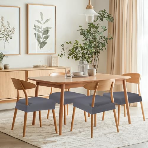 Image of SearchI Dining Chair Seat Covers Set of 4, Stretch Removable Chair Covers for Dining Chairs, Kitchen Chair Covers Protector(Pure Grey)