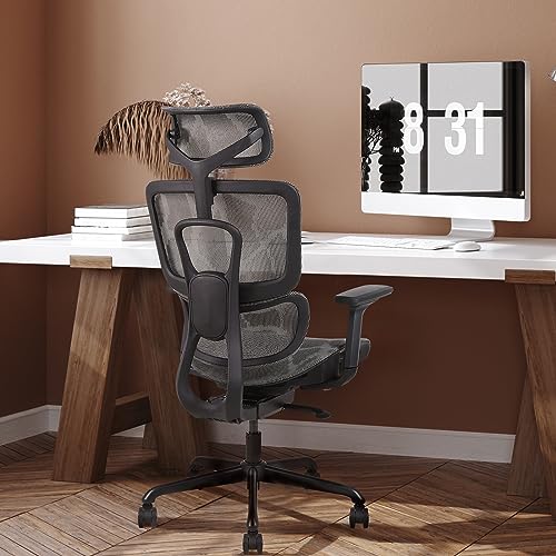 Ergonomic Office Desk Chair-Mesh Office Chair with Adjustable Seat Depth,3D Adjustable Armrest,Home Office Chair with Lumbar Support,High Back Computer Chair with Fixed Tilt Angle (Grey1) - Thumbnail 2
