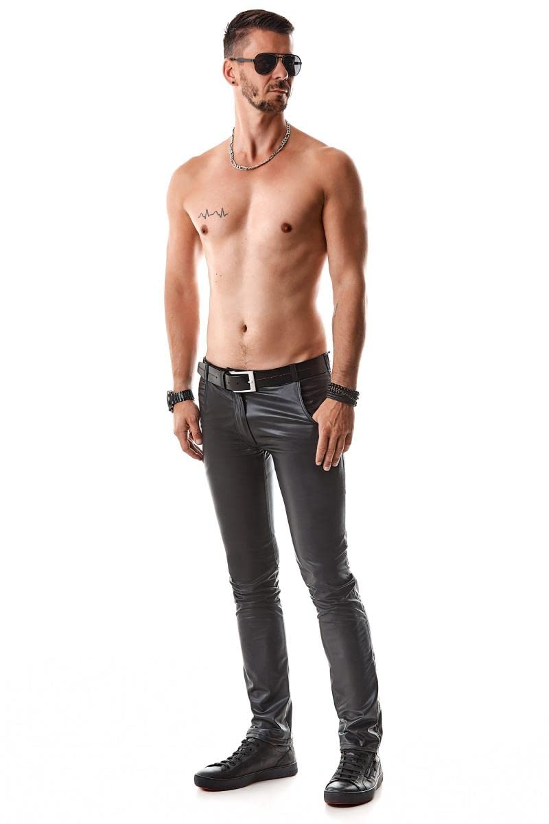 Regnes Fetish Planet Lange Herren Wetlook Hose schwarz matt mit Reißverschluss und Taschen Männer Pants