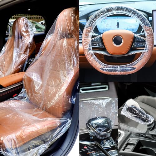 Tallew 250 Pcs Disposable Car Seat Covers Clear Plastic Car Seat Covers Protector Includes Wheel Covers Gear Selector Covers and Handbrake Cover for Auto Truck Bus Accessories