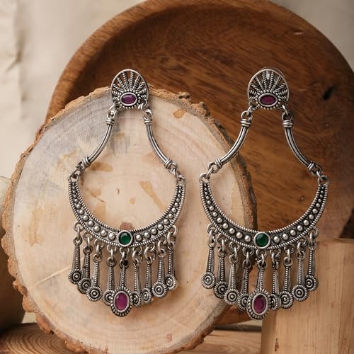 Pranali Silver Oxidised Earrings Anti Tarnish, Light Weight