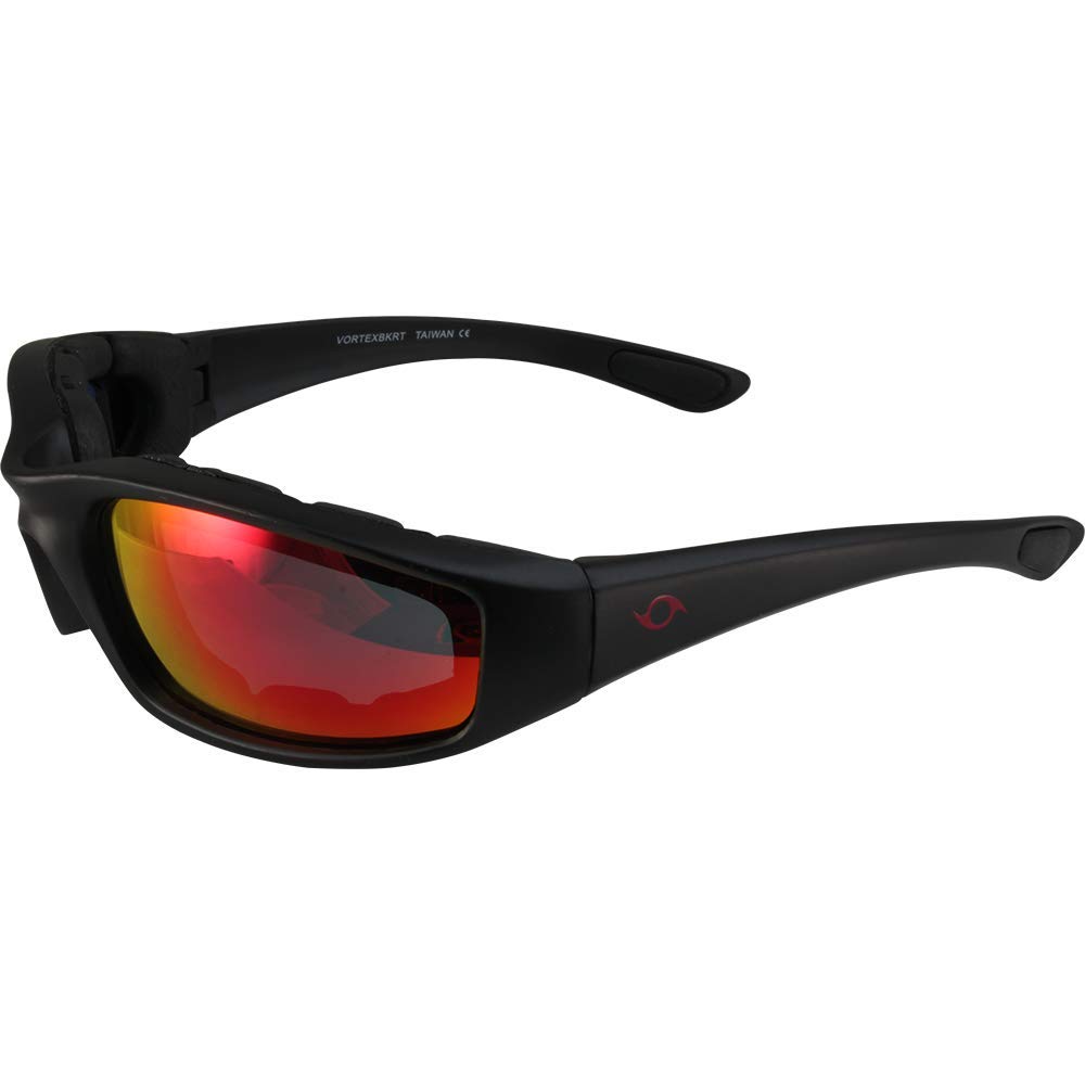 Hurricane EyewearVortex Sport Vented Foam Padded Riding Goggles Black Frame with Red Mirror Lens