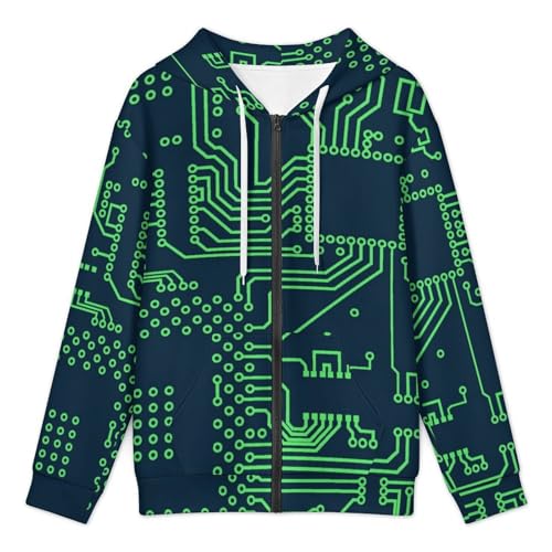 Circuit Board Pattern Men's Hoodie Full-zip Hooded Sweatshirt Zip-up Pockets Jackets3