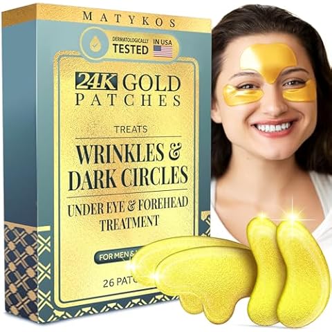 Forehead and Under Eye Wrinkle Patches for Face - Collagen, Hyaluronic Acid and Vitamin A Skin Pads - Forehead Line Remover Wrinkle Eye Patch Set - 26 Golden Sachets Cover