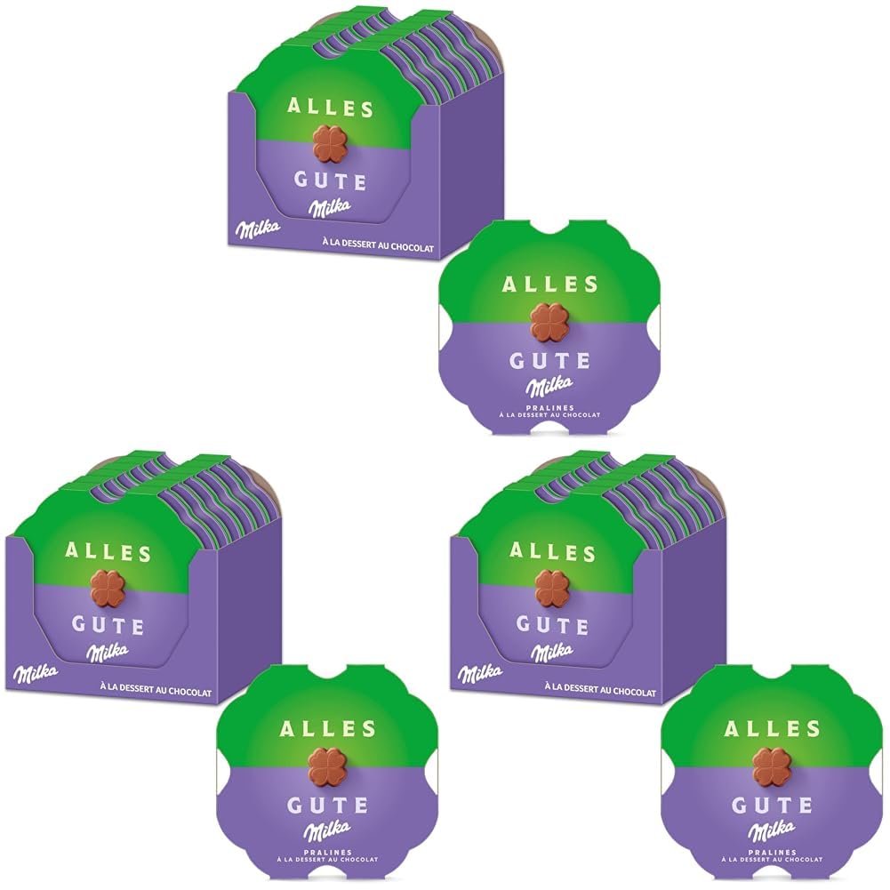 Milka Alles Gute Pralinen – Alpenmilch-Schokolade mit feiner Kakaocrème-Füllung in Kleeblattform – 12 x 44g (Packung mit 3)