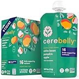 Cerebelly Baby Food Pouches – White Bean Pumpkin Apple (4 oz, Pack of 6) Toddler Snacks - 16 Brain-supporting Nutrients from Superfoods - Healthy Snacks, Dairy Free, BPA-Free, Non-GMO, No Added Sugar