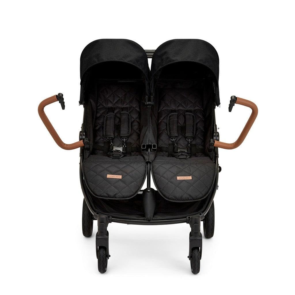 Ickle Bubba Venus Prime Poussette double légère et pliable avec cocon nouveau-né, 2 repose-pieds matelassés et housse de pluie, convient de la naissance à 15 kg (environ 3 ans*) (Noir)