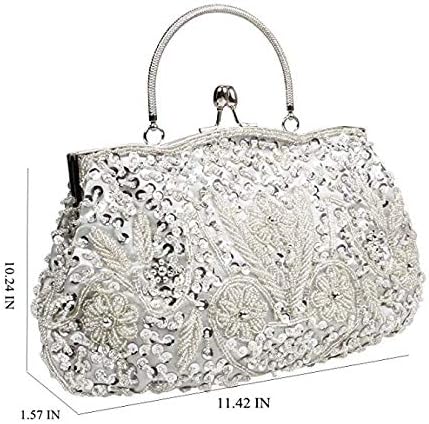 EROUGE Beaded Sequin Design Flower Evening Purse Large Clutch Bag - Image 7