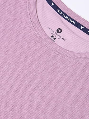 Image of TECHNOSPORT Women Relaxed Fit Cubic Melange Round Neck T-Shirt | Quick Dry Polyester Casual Tee with UPF 50+ UV Protection, Anti-Microbial & Double Cool Technology