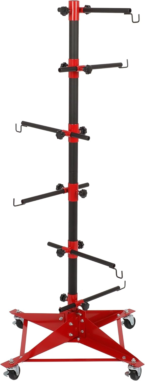 47 Inch Panel Tree Paint Stand with 6 Hooks, Auto Body Paint Stand with Adjustable Center Post and 4 Casters, Hang Automotive Doors, Fenders, Bumpers (Height 47")