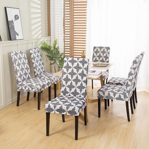 Image of House of Quirk Elastic Chair Cover Stretch Removable Washable Short Dining Chair Cover Protector Seat Slipcover (Pack of 1, White Twix)