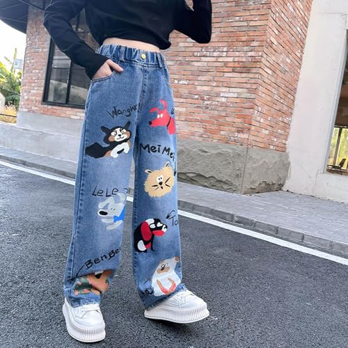 Girls Baggy Jeans Cartoon Graphic Denim Pants High Waisted Wide Leg Trousers Teen Kids Elastic Waist Casual Loose Jeans3
