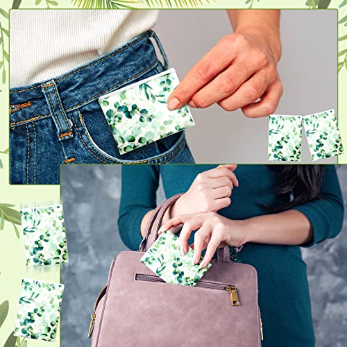 Image of Geyee 100 Pcs Travel Tissue Packs Bulk 3 Ply Pocket Tissues 1000 Sheet Small Personal Facial Tissues Cute Individual Facial Tissue Packs for Wedding Party Favors(Eucalyptus Leave)