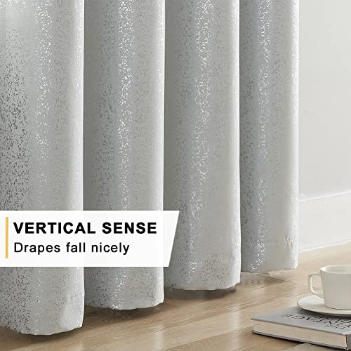 Terlytex White And Silver Curtains 63 Inch Long - Metallic Silver Foil Sparklely Curtains For Bedroom, Thermal Insulated Room Darkening Grommet Silver Curtains, 52 X 63 Inch, 2 Panels, Greyish White #TOP3