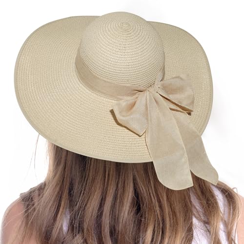Image of Beach Hats for Women - Beach Hat Womens UPF 50+ | Packable Sun Hat Women Roll Up, Wide Brim Straw Hat for Women