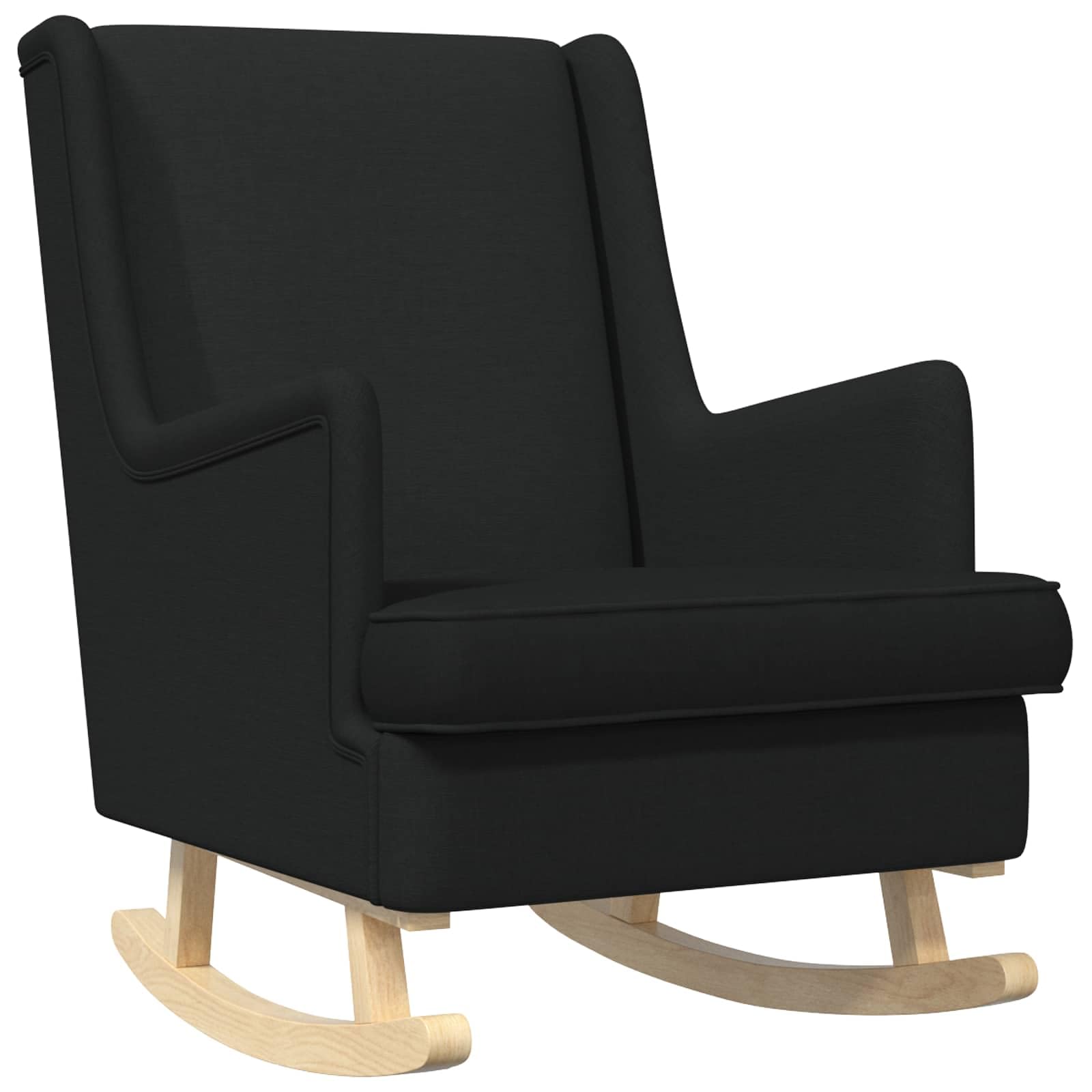 Mecedora negra con funda de tela, 62 x 80 x 85 cm, estructura de metal, estructura de madera con estructura de patín, acolchado con función basculante, reposabrazos y respaldo, ideal para