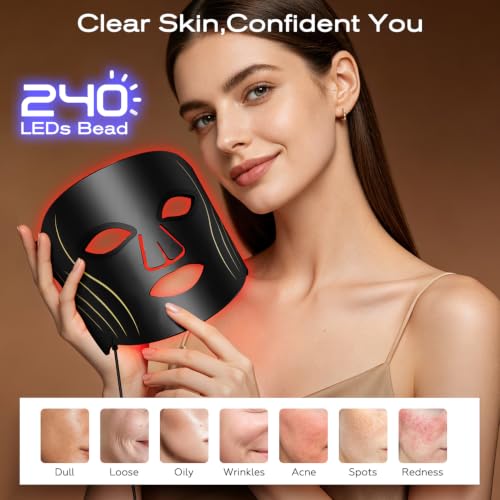 Image of Avvnee FDA-Cleared Red Light Therapy Mask for Face, 850nm NIR | Anti Wrinkles & Acne, Fine Lines, 4 Modes: Infrared /Red /Blue /Amber, 30mW /cm, 240 LEDs, 10 Min, Glowing Skin for Home Use