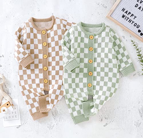 Unisex Baby Girl Boy Knitted Romper Jumpsuit Checkerboard Plaid One Piece Button Down Sweater Playsuit Clothes3