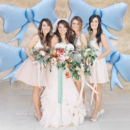 Image of 4 Pcs Large Bow Balloons, Blue Bow Balloon Coquette Balloons for Blue Bow Party Decorations Coquette Birthday Decorations
