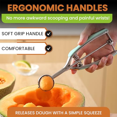 Image of Spring Chef - Mint Small Cookie Scoop for Baking, Multifunctional #60 Melon Baller with Trigger Release for Watermelon, Ice Cream, Protein Ball, Stainless Steel Scooper, 1 Tbsp Cookie Dough Scoop