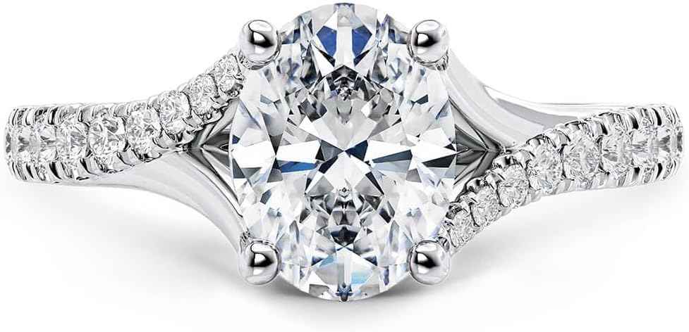 Engagement Ring 1.0/2.0/3.0 CT Side Stones Moissanite Oval Engagement Rings for Women 18K Gold Plate Silver White Gold Rose Gold Yellow Gold Free Engraving