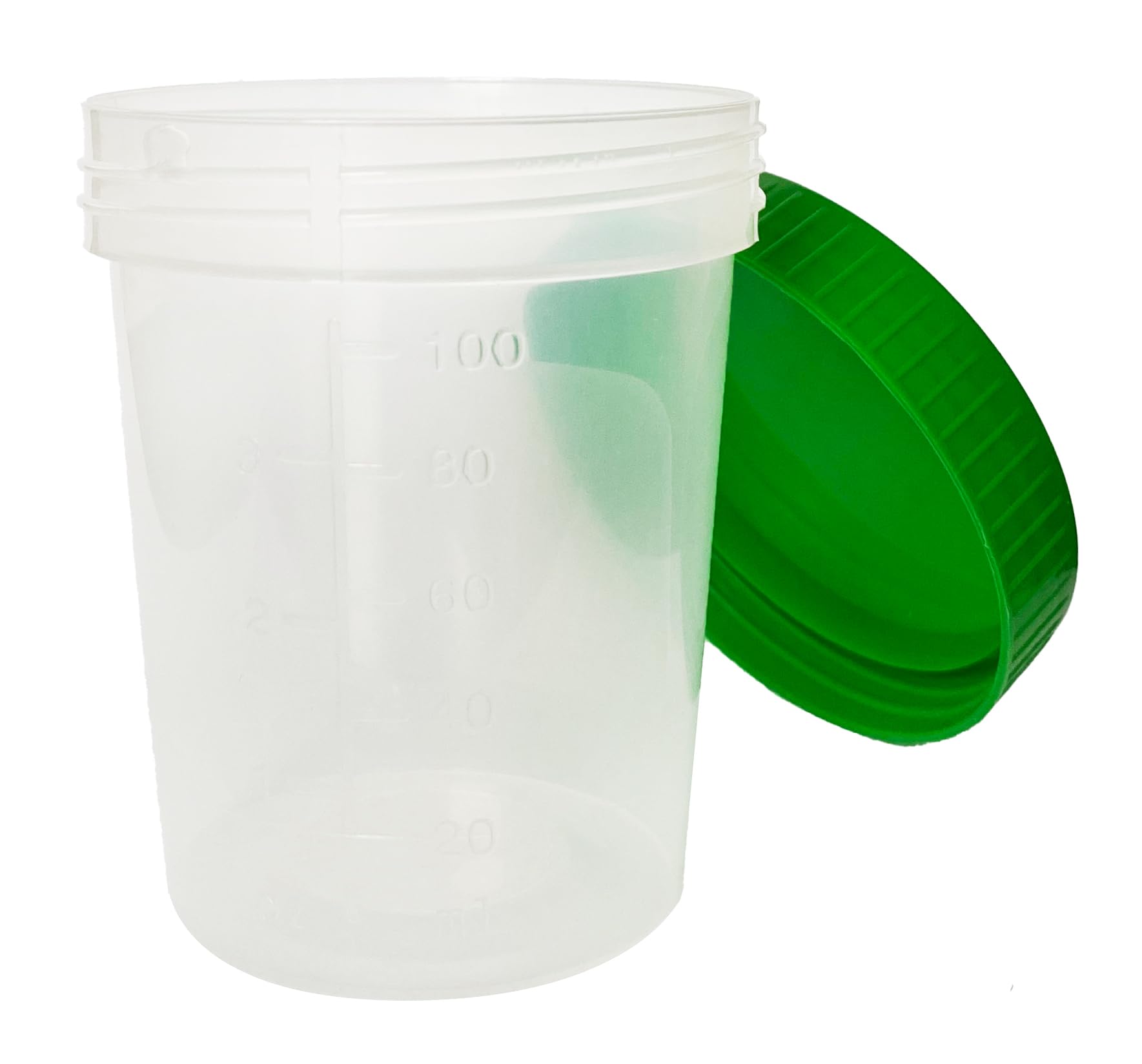 Tiga-Med Bicchieri per urina/campione, 500 pezzi, 125 ml, con tappo a vite verde, graduati fino a 100 ml, scrivibili
