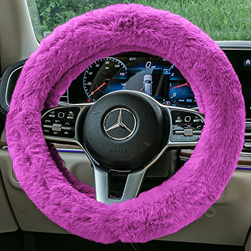 Image of FH Group Universal Fit Doe16 Faux Rabbit Fur Cozy Steering Wheel Cover fits Most Cars, SUVs, Trucks, and Vans, Ultimate Protection Purple