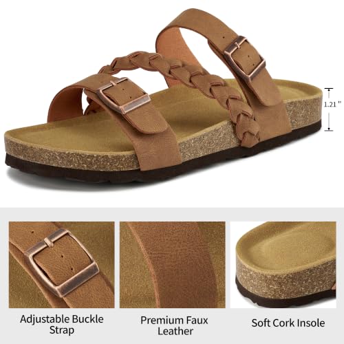 Image of HARENCE Flat Sandals for Women 2026 Comfort Cork Footbed with Adjustable Buckle Summer Slides for Women for Vacation Walking