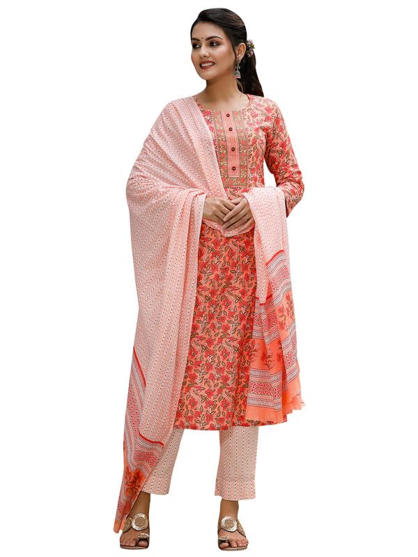 VaamsiWomen's Rayon Blend Floral Printed Straight Kurta Pant With Dupatta