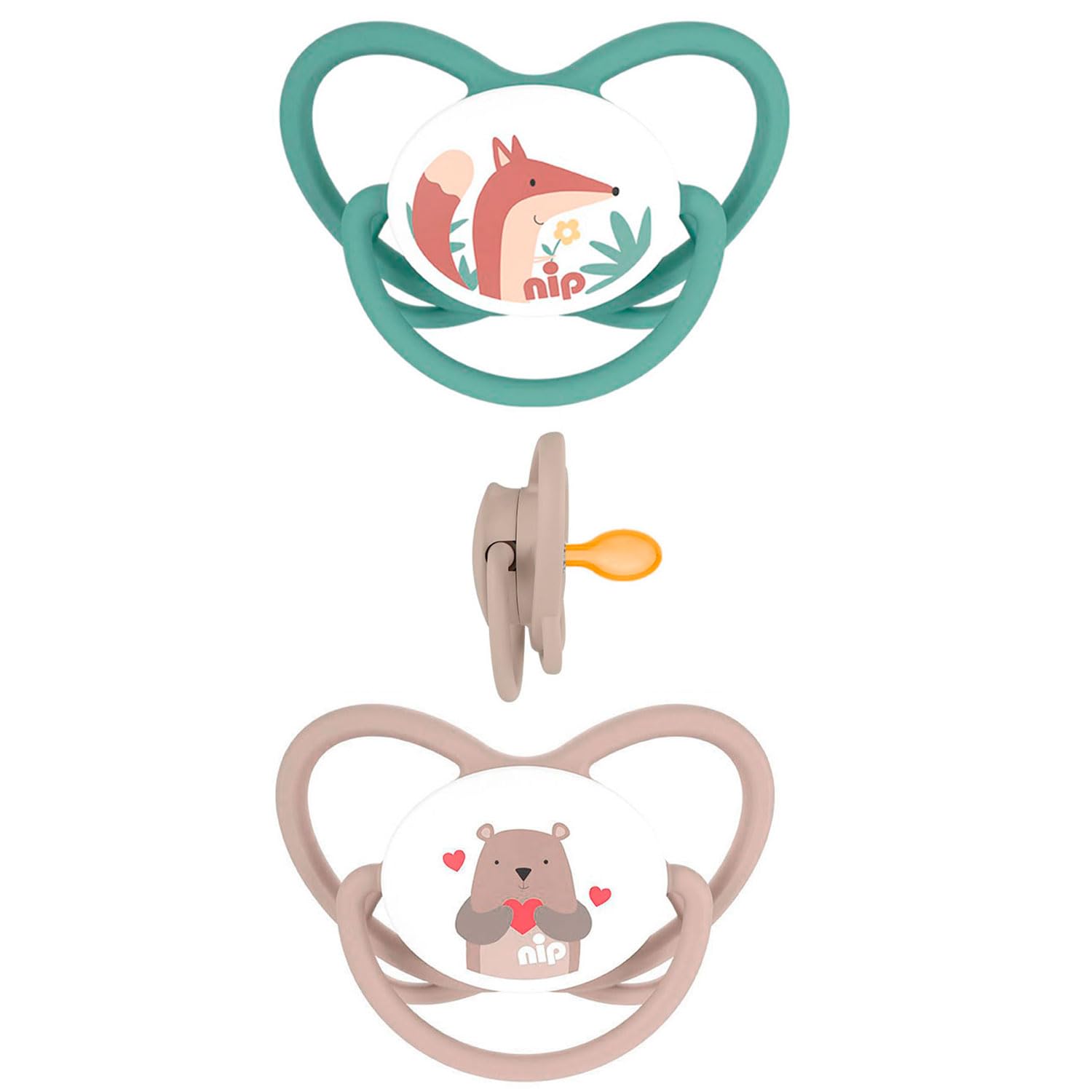 nip Latex Butterfly Dummy with Ring, Pack of 2, Flat Teat Made of Natural Rubber, Nursing Friendly, Symmetrical