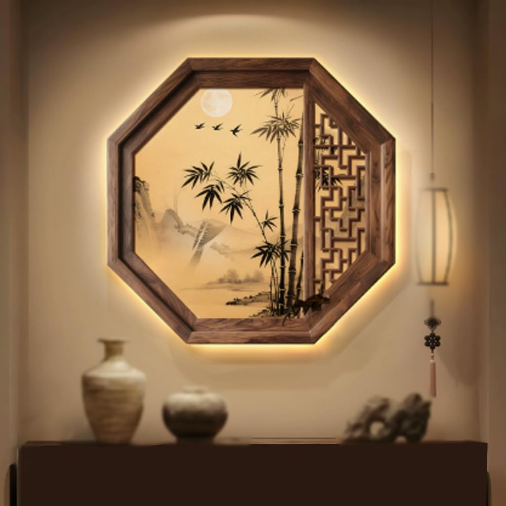 Weiwehome 3D LED Wall Art, Chinese Zen Landscape, Crystal Porcelain Decor