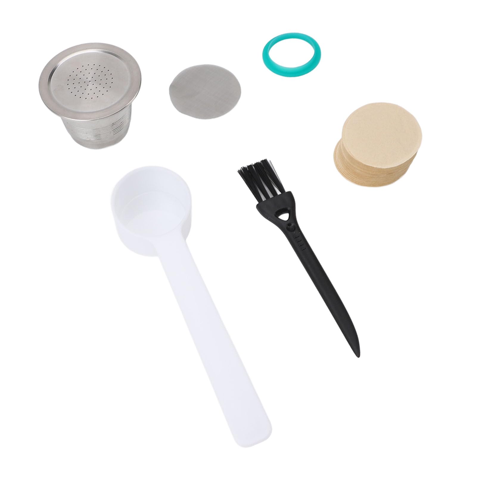 Juego de filtros de papel para cápsulas de café reutilizables de acero inoxidable con 100 filtros de papel, fácil limpieza, para el hogar, la oficina y los viajes.