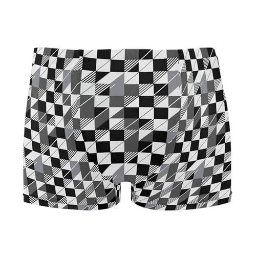 Black and White Buffalo Check Plaid Mens Swim Trunk Bathing Suit Swim Brief Square Leg Board Short S B0403941